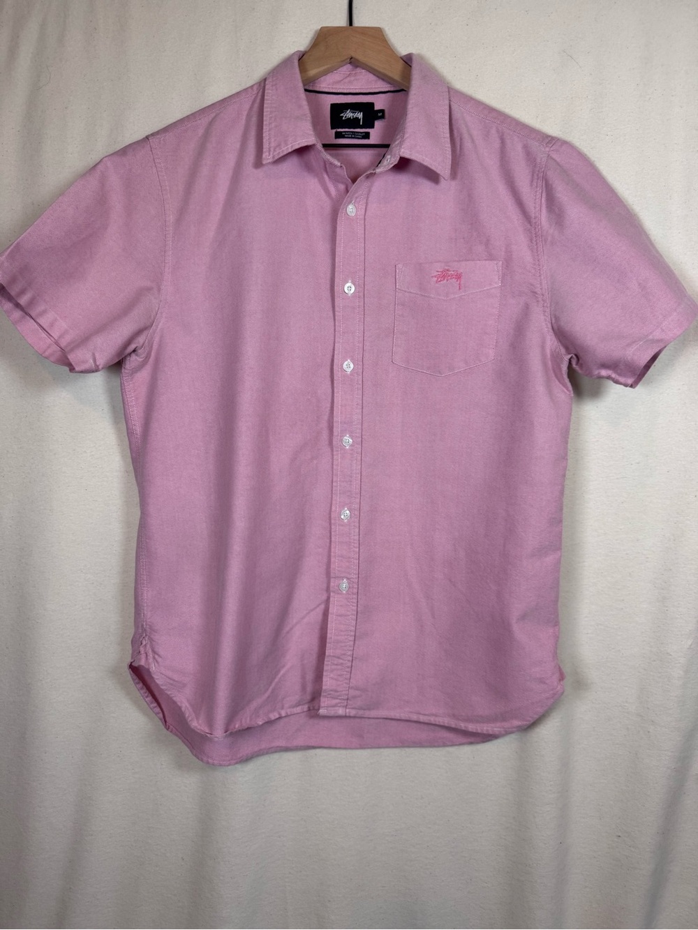 Men’s Stüssy Pink 100% cotton Button-Up Oxford Shirt Short sleeves, Streetwear